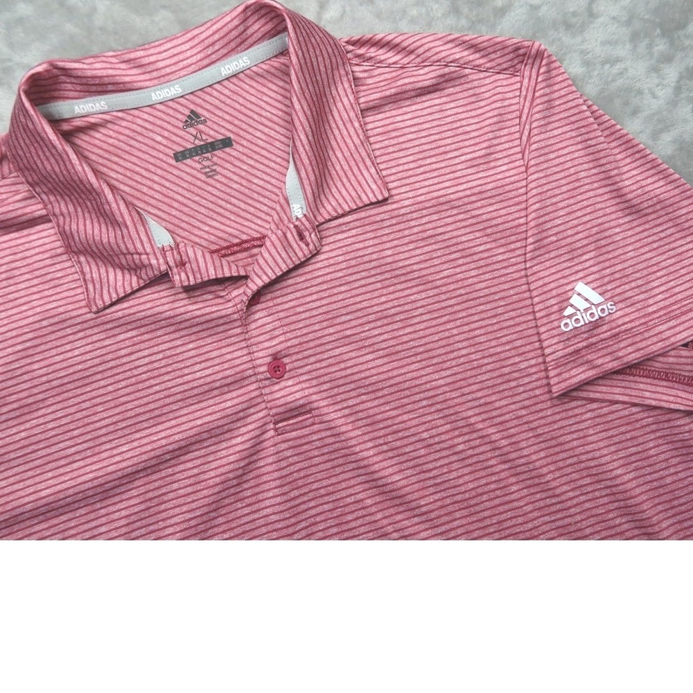 Adidas Golf Polo Shirt Men's XL Red Stripe‎ Performance Short Sleeve